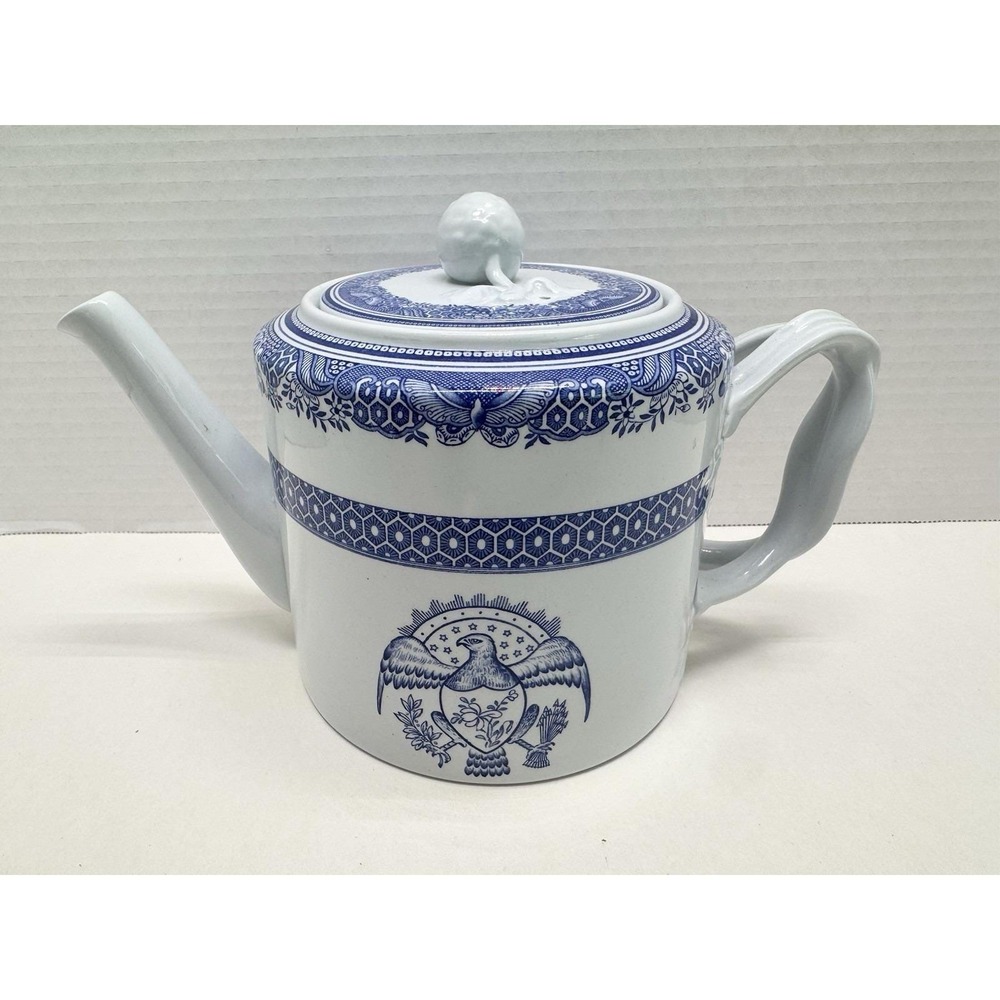 VTG Copeland Spode Heritage Blue Teapot American Eagle Great Seal 1961 England